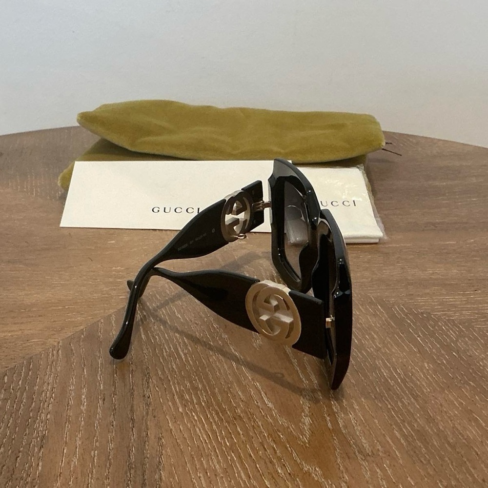 GUCCI Woman's Sunglasses Black Square Acetate Oversized ITALY - Picture 11 of 15